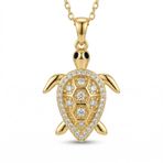 Zirkon Taşlı Kaplumbağa Kolye Ucu - 14k Altın Kaplama - 18x27 mm (45 cm Çelik Zincir Hediyeli)