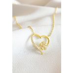 Zirkon Taşlı Kar Tanesi Kalpli Gümüş Kolye Altın Kaplama
