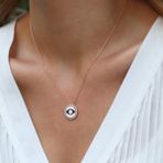Zirkon Taşlı Mine İşli Göz Modeli Rose Gold Kaplama Gümüş Kolye