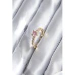 Zirkon Taşlı Pembe Kristal Kalpli Kadın Yüzük (Gold Renk)