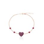 Zirkon Taşlı Rose Altın Kaplamalı Tiffany Taşlı Kalpli Gümüş Bileklik
