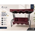 Zish Home 2 Kişilik Bahçe Balkon Salıncak Minderi Takımı | Yıkanabilir Fermuarlı Kılıflı Tekstil Seti | 24 DNS 8 cm Sünger | Oturak Minderi, Sırt Minderi, Tente, 2 Kolçak ve 2 Kırlent | 140×45×8 cm - Bordo