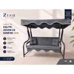 Zish Home 2 Kişilik Bahçe Balkon Salıncak Minderi Takımı | Yıkanabilir Fermuarlı Kılıflı Tekstil Seti | 24 DNS 8 cm Sünger | Oturak Minderi, Sırt Minderi, Tente, 2 Kolçak ve 2 Kırlent | 140×45×8 cm - Gri