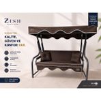 Zish Home 2 Kişilik Geniş Tenteli Bahçe Balkon Salıncak Minderi Takımı | Fermuarlı Yıkanabilir Kılıflı Tekstil Seti | 24 DNS 8 cm Sünger | Geniş Tente, Kolçak ve Kırlent | 130×45×8 cm - Acı Kahverengi