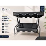 Zish Home 2 Kişilik Salıncak Tekstil Seti 140X45X8 cm Bahçe Balkon Salıncağı Minder ve Tente Takımı Antrasit