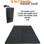 Zish Home Multipurpose 5 In 1 Antrasit Çift Kişilik Katlanır Süngerli Misafir Yer Yatağı ve Balkon Minderi 7cm - 160 × 200 cm
