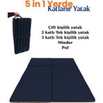 Zish Home Multipurpose 5 In 1 Mavi Çift Kişilik Katlanır Süngerli Misafir Yer Yatağı ve Minder 7cm - 150 × 200 cm