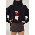 Zishan Fashion Ayıcıklı Kazak - Balıkçı Yaka Teddy Bear Aplikli Oversize Kadın Triko Kazak 650 - Standart - 000-Siyah
