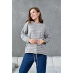 Zishan Fashion Kadın Triko Çizgili Kazak Belden Bağlama Detaylı 713 - Standart - 0-Kahverengi