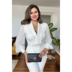 Zishan Fashion Lüks Siyah Boncuk Detaylı Kadın Ikili Takım – Şifon Kollu Ceket ve Pantolon – 36-48 Geniş Beden 415 - Beyaz