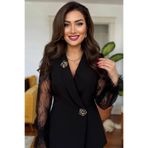 ZISHAN Güpür Kol Detaylı Kruvaze Blazer Ceket & Pantolon Takımı - Premium Krep Kumaş | 36055