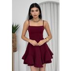 ZISHAN İnce Askılı Eteği Volanlı Bordo Mini Mezuniyet Elbisesi 102