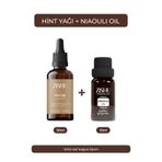 ZİSHUBEAUTY İkili Set – Doğal Hint Yağı 50 ml + Niaouli Yağı 10 ml – %100 Saf & Analizli