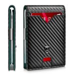 Zitahli Para Klipsli Erkekler için İnce Cüzdan, Minimalist Ön Cep RFID Engelleme Deri Cüzdanlar Bifold Kredi Kartı Tutacağı, 11 Kart Yuvası ve Hediye Kutulu Kimlik Penceresi, Karbon Siyahı ve Yeşil,