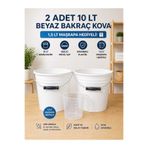 ZİVORA 2 Adet 10 LT Beyaz Bakraç Kova Metal Saplı Plastik Kova 1,5 LT Maşrapa Hediyeli