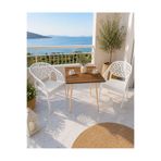 ZİYNET HOME 2’li Beyaz Rattan Balkon Sandalyesi ve Ahşap Bistro 70x70 cm Masa Takımı Bahçe Teras Kafe Balkon Seti