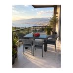 ZİYNET HOME 4 Kişilik Antrasit Camlı Bahçe Masa Takımı 70x120 cm Rattan Görünümlü Balkon Teras Masa Sandalye Seti