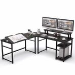 Zizuva 180+180x60x75 CM L Köşe Monitör Raflı Ceviz Çizim ve Çalışma Masası