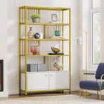 Zizuva Tasarım 180x100x30 cm Gold Beyaz Dolaplı Kitaplık