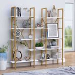 Zizuva Tasarım 180x30x180 CM Gold Beyaz Kitaplık ve İkiz Vitrin