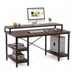 Zizuva Tasarım 95x60x140cm Ceviz Ev Ofis Bilgisayar Metal Raflı Çalışma Masası