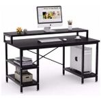 Zizuva Tasarım 95x60x140cm Siyah Ev Ofis Bilgisayar Metal Raflı Çalışma Masası