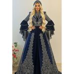 ZK ZÜMRÜT KAFTAN Tesettür Bindallı Kaftan Kadife Gelin Kına Gecesi Elbisesi Bindallı Tacı, Kemer, Kolye, Tarlatan Set
