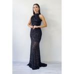 zks grup tekstil Siyah Halter Yaka Pul Payet Kuyruklu Abiye Elbise
