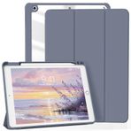 ZKTUYU iPad 9. nesil 2021/iPad 8 için kılıf. 2020/iPad 7. nesil 2019, iPad 10,2 inç için kalem tutuculu akıllı folyo kılıf, şeffaf arka taraf, otomatik uyku/uyanma, mor