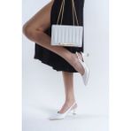 Zlato Beyaz Arkası Açık Topuklu Stiletto Ayakkabı ve Çanta Kombini