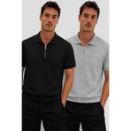 ZMODA SOFT Erkek Fermuarlı Polo Yaka Triko Tişört Regular Çizgili Dokulu Kısa Kollu Yazlık Basic T-Shirt Yeni Sezon