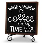 Zmyollo Kahve Masası Dekor Tabelası, Standlı İlham Verici Ahşap Tabela, Yükselme ve Parlatıcı It's Coffee Time Sign Çiftlik Evi Ev Mutfak Kahve Bar Raf Masası, Aile Arkadaşı İş Arkadaşı İçin Kahve Severler