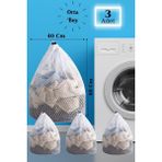 Znp Home Lbag | 3 Adet Çamaşır Yıkama Filesi Ipli 40X60 cm | Çorap Perde Filesi - Beyaz
