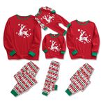 ZOEREA Yılbaşı Aile Pijama Takımı Kıyafet Seti Uzun Kollu Tişört+Ekose Uzun Pantolon Pijama Geyik Baskılı Baba Anne Çocuklar için Bebek Kırmızısı Kareli, 4-5 Yaş
