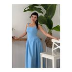 zoezoe Alice Askılı Midi Boy Double Atlas Kumaş Elbise Mavi L