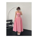 zoezoe Alice Askılı Midi Boy Double Atlas Kumaş Elbise Pembe L