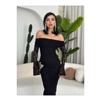 zoezoe Dantel Detay, Korsaj, Midi, Yırtmaçlı, Bordo Elbise Siyah M