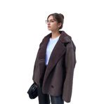 zoezoe Else Acı Kahve Süet Dokulu İçi Peluş Kürklü Oversize Zr Model Mont Kaban Kahverengi L