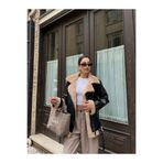 zoezoe KADIN İÇİ KÜRKLÜ DIŞI DERİ BİKER JACKET CEKET MONT HİJAP Bej-Siyah S