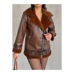 zoezoe KADIN İÇİ KÜRKLÜ DIŞI DERİ BİKER JACKET CEKET MONT HİJAP Kahverengi-kahve L
