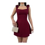 zoezoe Omuz kurdele detaylı mini düğün/davet/nişan/nikah/kına/mezuniyet elbisesi Bordo M