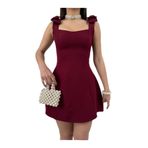 zoezoe Omuz kurdele detaylı mini düğün/davet/nişan/nikah/kına/mezuniyet elbisesi Bordo S