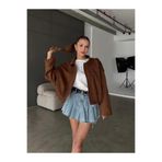 zoezoe Oversize Cepsiz Kadın Bomber Süet Deri Ceket tap M