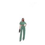 zoezoe Parlak Modal Kumaş Beli lastikli Crop/Palazzo kesim lastikli bağcıklı Pantolon Takım Hijap Yeşil M