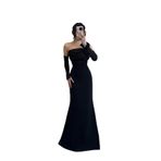 zoezoe SATEN DÜĞMELİ TAKMA KOLLU DRAPELİ STRAPLEZ YAKA UZUN DÜĞÜN DAVET/BALO/MEZUNİYET/NİŞAN ELBİSESİ GeceSiyah M