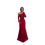 zoezoe SATEN DÜĞMELİ TAKMA KOLLU DRAPELİ STRAPLEZ YAKA UZUN DÜĞÜN DAVET/BALO/MEZUNİYET/NİŞAN ELBİSESİ KalpKırmızı XL