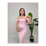 zoezoe Yaka taş detaylı midi arkadan yırtmaç detaylı düğün/davet/mezuniyet/söz elbisesi Pembe XL