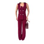 zoezoe Yelek Pantolon Kare Yaka Takım Bordo M