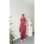 zoezoe Yelek pantolon takım simli modal kumaş cepli fermuarlı hijab Bordo L