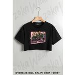 ZOKAWEAR Brooklyn Nine nine Pink Logo Baskılı Oversize Crop T-Shirt